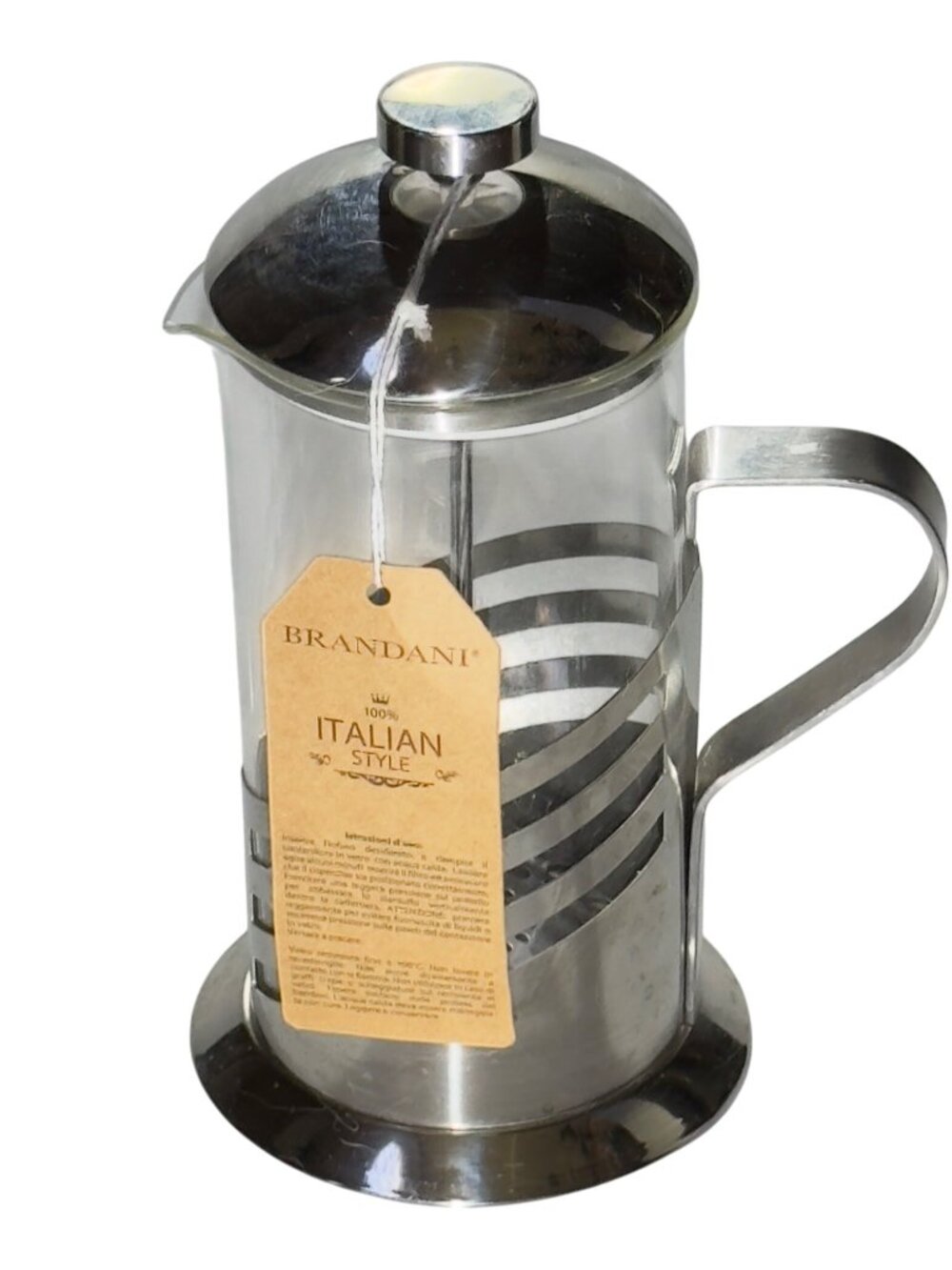 Brandani Italian Style Stainless Steel & Glass French Press Coffee Maker